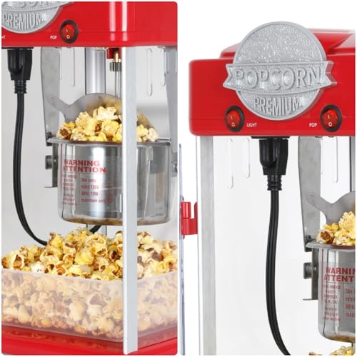 Image of Commercial Popcorn Machine, Popcorn Makers with 6 Oz Stainless-Steel Kettle, Tabletop Pop Corn Popper with Measuring Tool and Scoop, for Home, Birthday Parties, Theater, School Events, Red