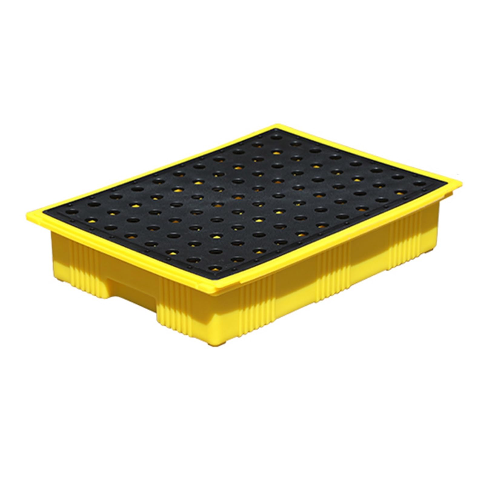 QUSYZD Modular Drum Spill Containment Platform with 2,000 Lbs Load Capacity, Polyethylene Tray for Industrial Safety and Leak Prevention,Black+yellow-49x36x10cm