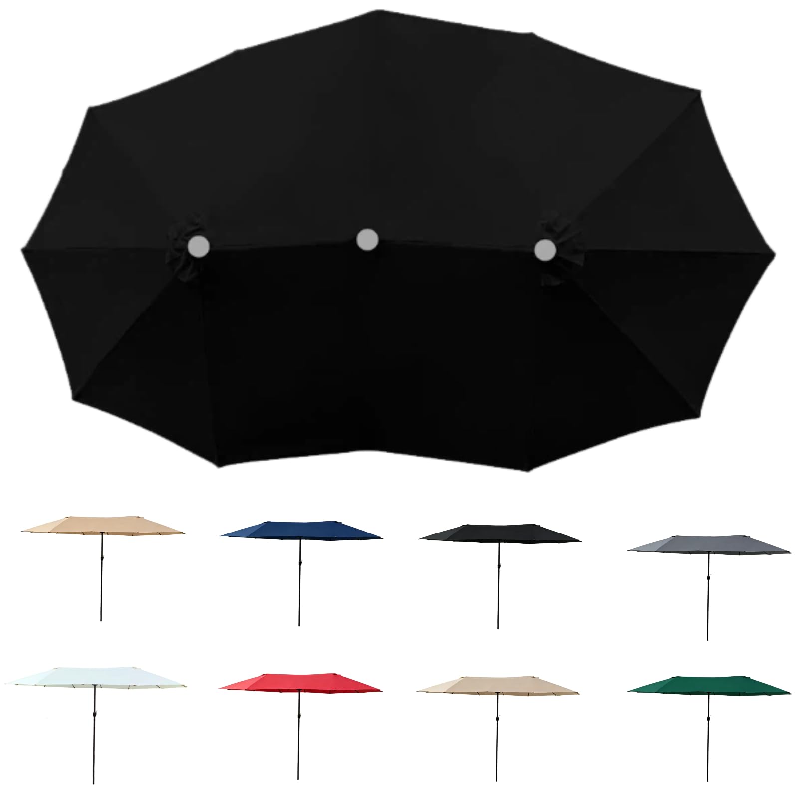 TCZDS 15×9 FT Rectangular Umbrella Replacement Canopy – Double-Sided, UPF50+, Water-Repellent, UV-Resistant, Fits 12-Arm Parasols - The Ideal Replacement Canopy for Outdoor Sun Umbrellas (Black)