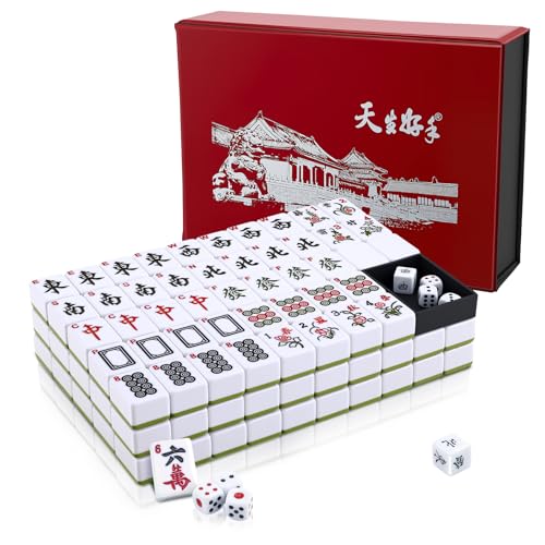 Nastopee Jeu de Mahjong Chinois Grand Format - Set Complet 146 Pièces avec Étui de Voyage - Pièces 3x2,25 cm Lisibles - Jeu de Société Familial