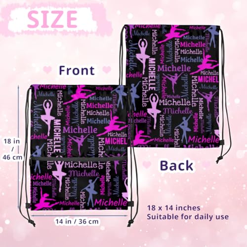 Personalized Drawstring Backpack Dance Bag Gymnastics Bag for Girl, Custom Sport Sackpack String Gym Bag Weekender Bags Dance Black2