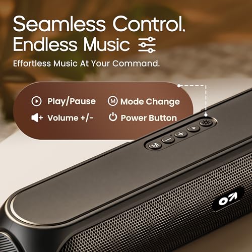 Image of GOBOULT Bassbox X20 Bluetooth Speaker 20 Watt BoomX Audio, Up to 6 Hrs Playtime, Type-C Charging, AUX /TF Card /USB & BTv 5.4, Bluetooth Sound Bar Portable (Pure Black)