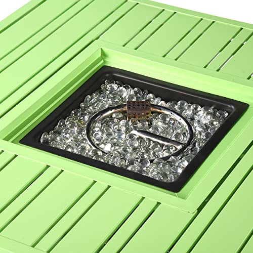 Image of Oakland Living Square 32 in. x 32 in. Aluminum Propane Fire Pit Table with Glass Beads, Two Covers, Lid, 37,000 BTUs in Green Finish