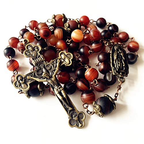 elegantmedical HANDMADE Details about Natural Carnelian beads Vintage Catholic Rosary Box Jesus Cross Necklace for Prayer