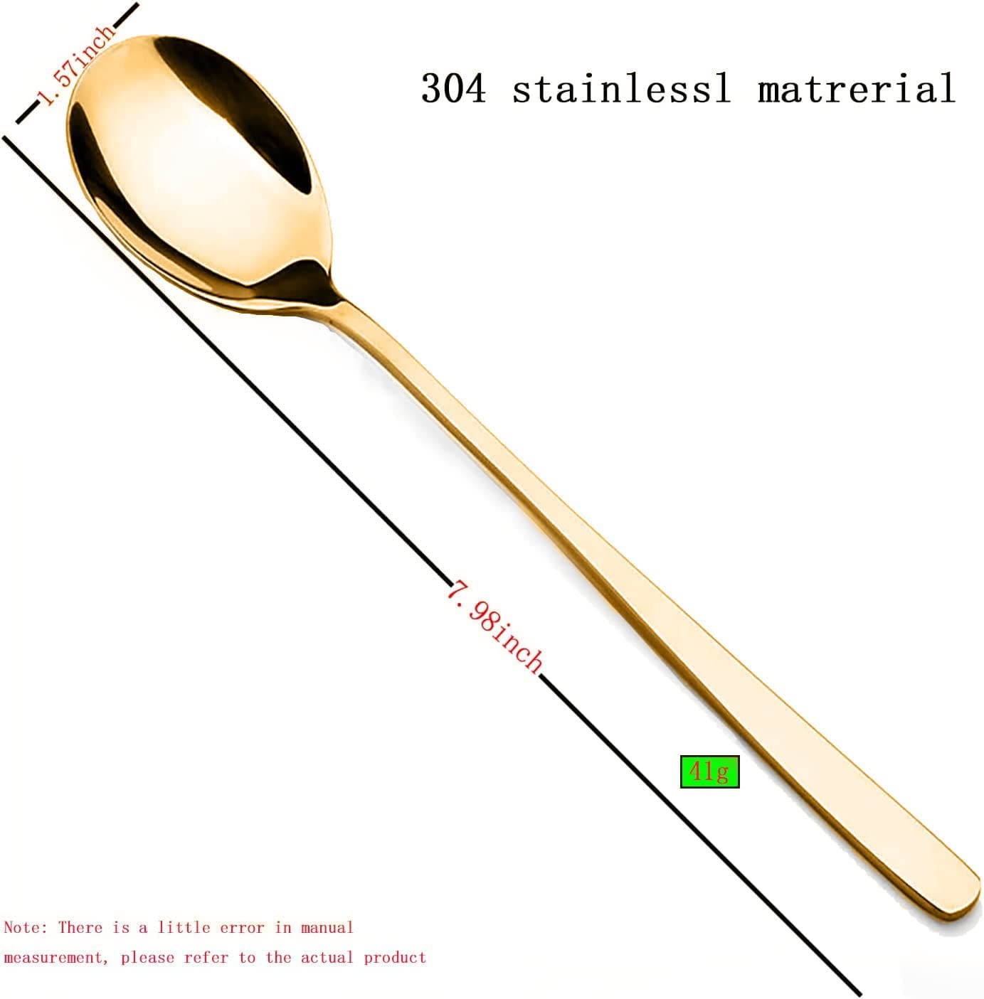 Kolorful Stainless Steel Large and Heavy Duty Round Korean Spoons, Asian Spoon, Dinner with Long Handle Kitchen Dining Tableware,Mirror Polished Spoons (Gold, 12) 1