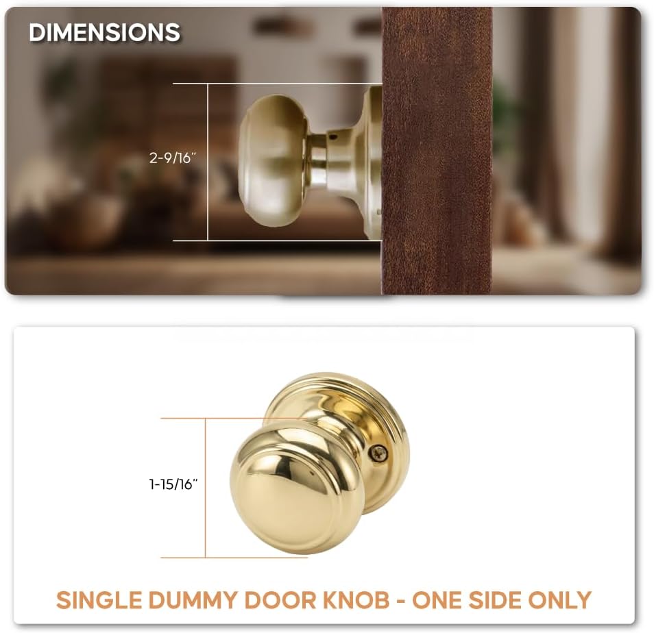 Copper Creek CK2090PB Colonial Door Knob, Dummy Function, 1 Pack, Polished Brass