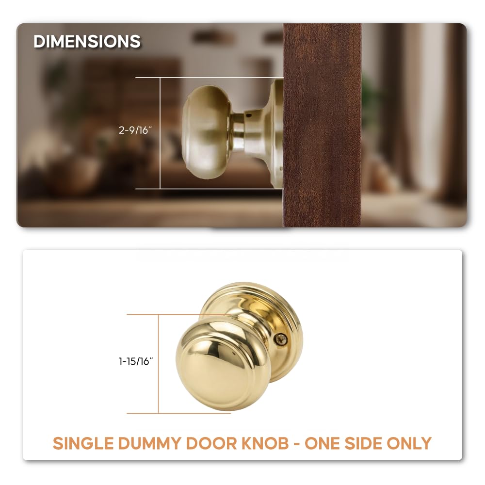 Polished Brass Colonial Door Knob - Dummy Function -5