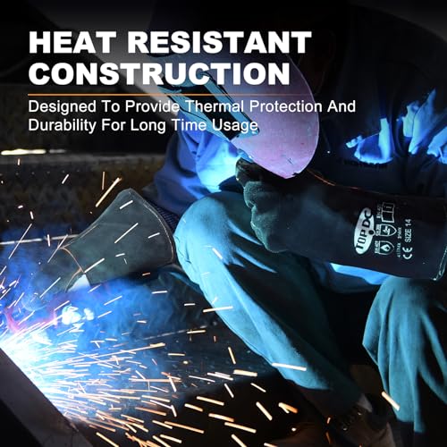 TOPDC-Welding-Gloves-14-Inches-FireHeat-Resistant-Leather-For-MigTigStickForgeBBQGrill-FireplaceWood-Stove-FurnacePotOven