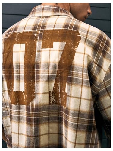 Men's Cropped Plaid Number Graphic Button Down Shirts Short Sleeve Retro Preppy Crop Tops3