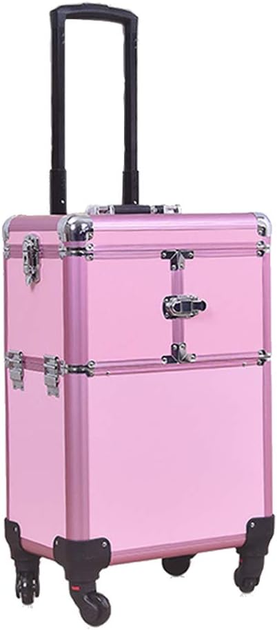 Cosmetic Case Large with Caster Double Open with Mirror Vanity case Nail Beauty Multi-Layer Storage Box (Black)