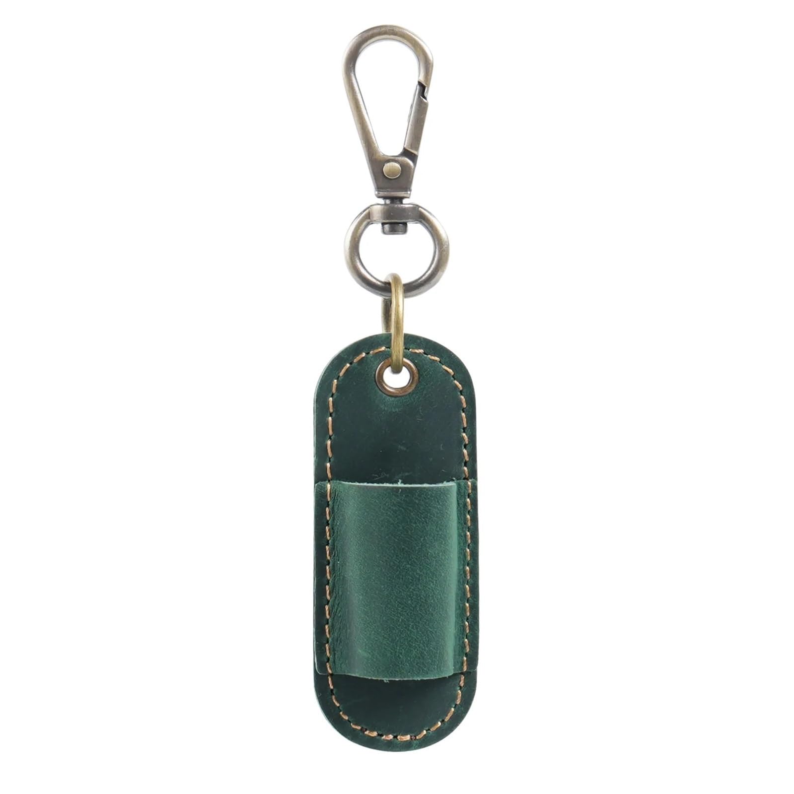 Mlyvax Genuine Leather Pen Holder with Keychain Clip Retro Portable Pencil Holder Clip-on Bag for School Office and Travel(Green,2pcs)