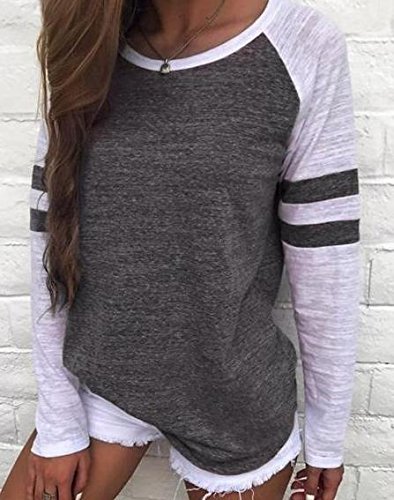 Yidarton Women's Color Block Long Sleeve T Shirt Casual Rou   nd Neck Tunic Tops(Dark Gray,XXL)