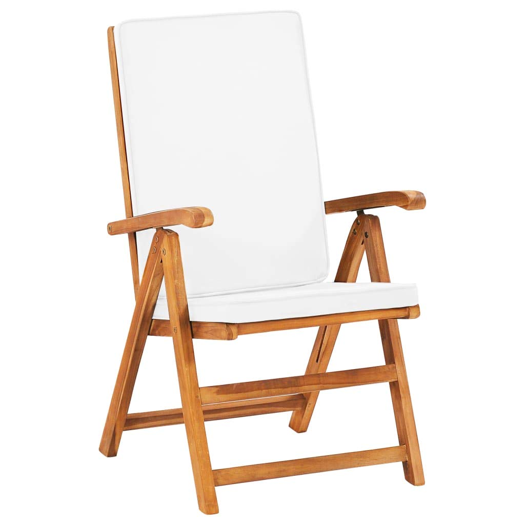Set di mobili da giardino da 7 pezzi con cuscini, legno di teak massiccio, sedie pieghevoli con schienale regolabile in 5 posizioni, foro per ombrellone, fino a 110 kg per sedile