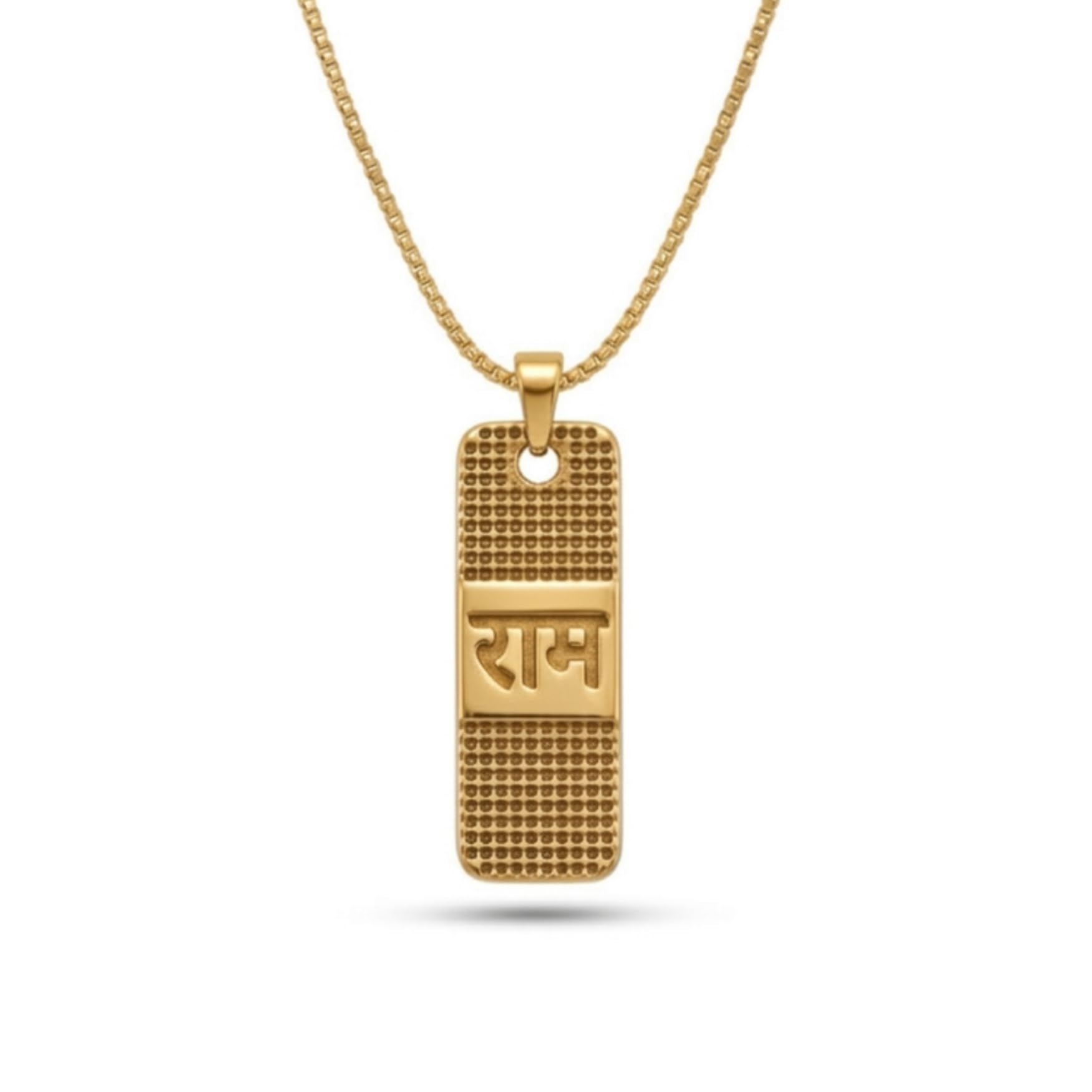 czardonic Gold-Plated Jai Shree Ram Name Pendant Necklace with Box Chain for Men & Women | Spiritual Devanagari Script Dog Tag Locket Jewellery for Daily Wear & Gifting-picture-10