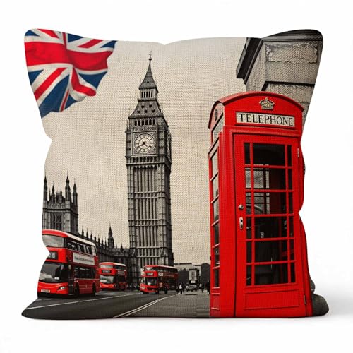 SSOIU London Telephone Booth Throw Pillow Cover 18x18