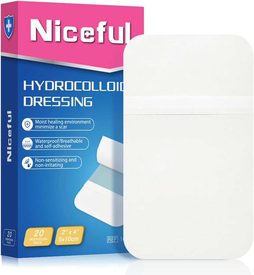 Niceful 20 Count Hydrocolloid Bandages 2 x 4 in, Large Wound Dressing Healing Bandages for Wounds, Waterproof Bandage Large