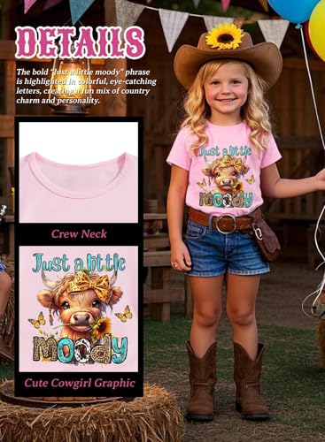 Girls Western Cow T-Shirts - Cute Cowgirl Outfits for Kids Short Sleeve Shirts Funny Tops Rodeo Graphic Summer Tee2