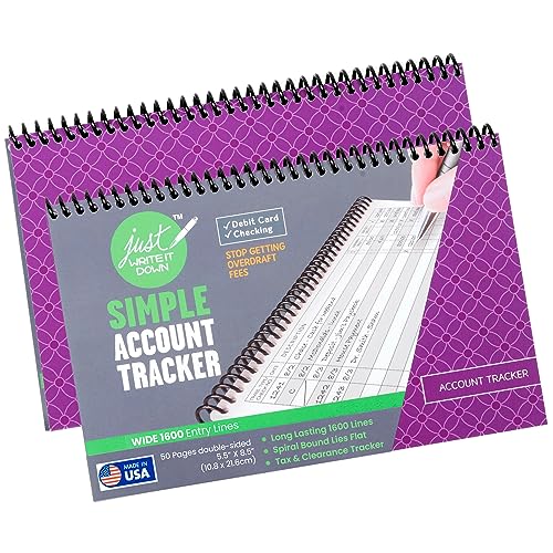The Superior Register - Simple Account Tracker - Big Checkbook Register & Financial Ledger - Debit Card Register - Bank Register - 2 Pack, Purple, Wide Edition