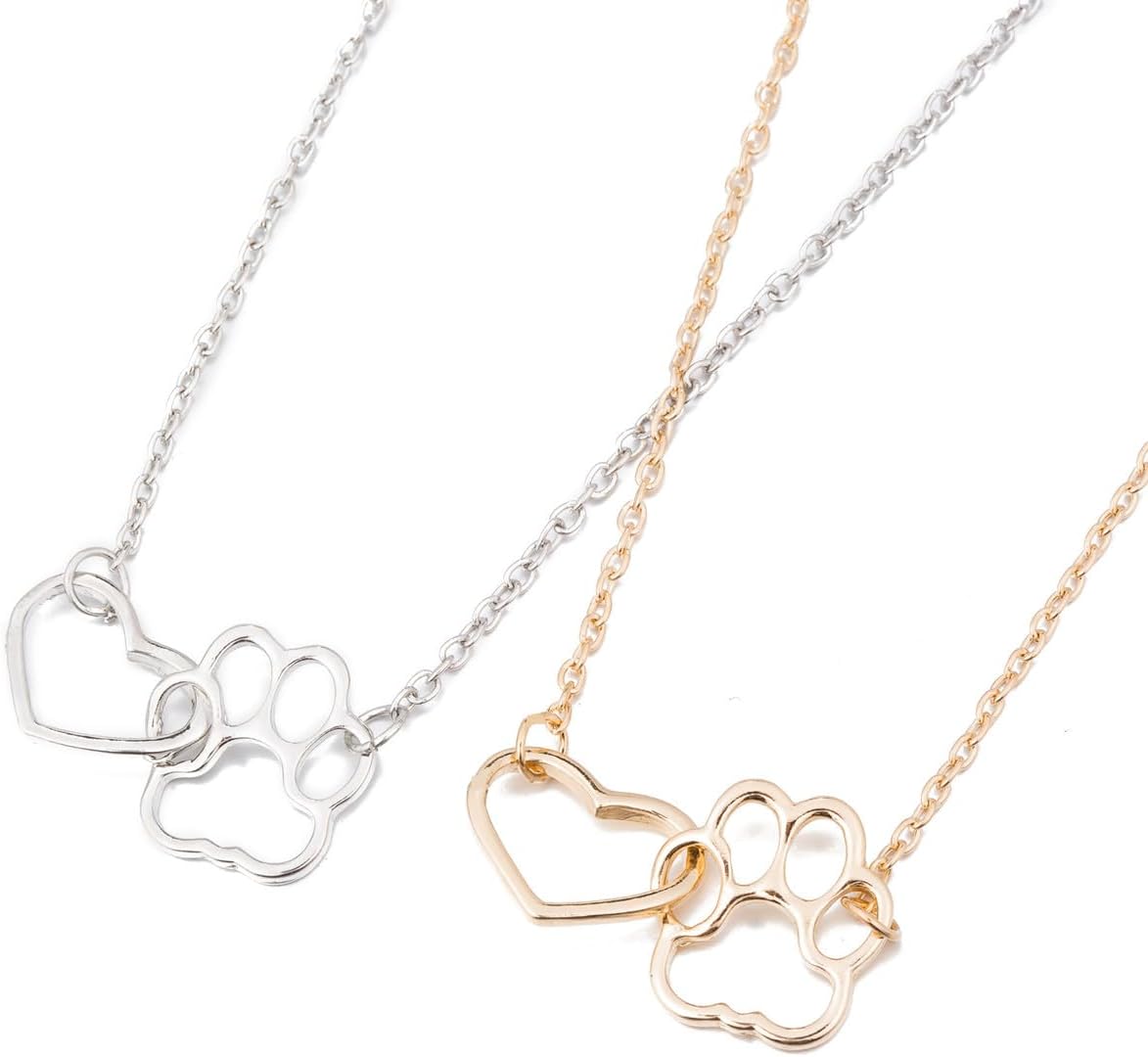 Yocoyee Cat Dog Puppy Paw Print Necklace Pet Memorial Doggy Puppy Cat Animal Forever Love Heart Pendant Necklace Jewelry for Pet Lover - Image 3