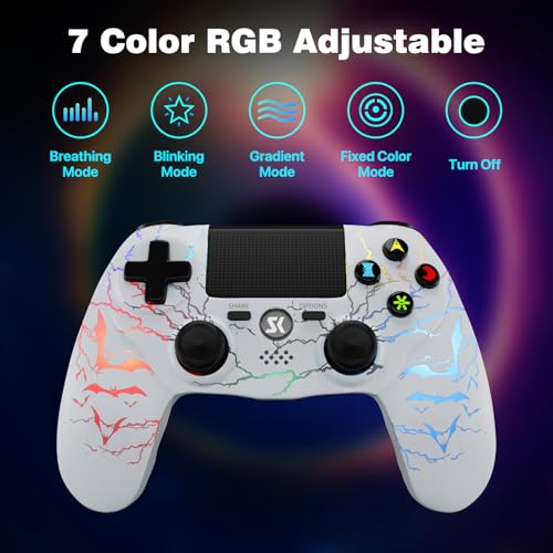 Image of CHENGDAO 2 Pack for PS4 Controller, Wireless Controller for PlayStation 4 /Pro /Slim /PC, Adjustable RGB Light, 1000mAh Battery, Speaker & 3.5mm Audio Jack, White + Blue