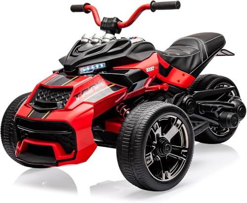 Hetoy Kids Electric Ride on Truck Car Remote Control, 7MPH, 2 Speeds, 2x55W Motor, LED Lights, Music, USB & EVA Tires, 12V 3 Wheel Battery Powered Toy Vehicle for Toddlers, Gift for Boy Girl