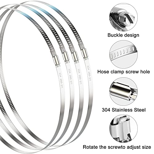 NEBURORA 289-311mm Large Hose Clip Adjustable 304 Stainless Steel Duct Clamps 4 Pack Worm Drive Hose Clamp Clips 12 inch Diameter Fuel Line Hose Pipe Clamps for Dryer Vent Air Duct Automotive Plumb - Image 4