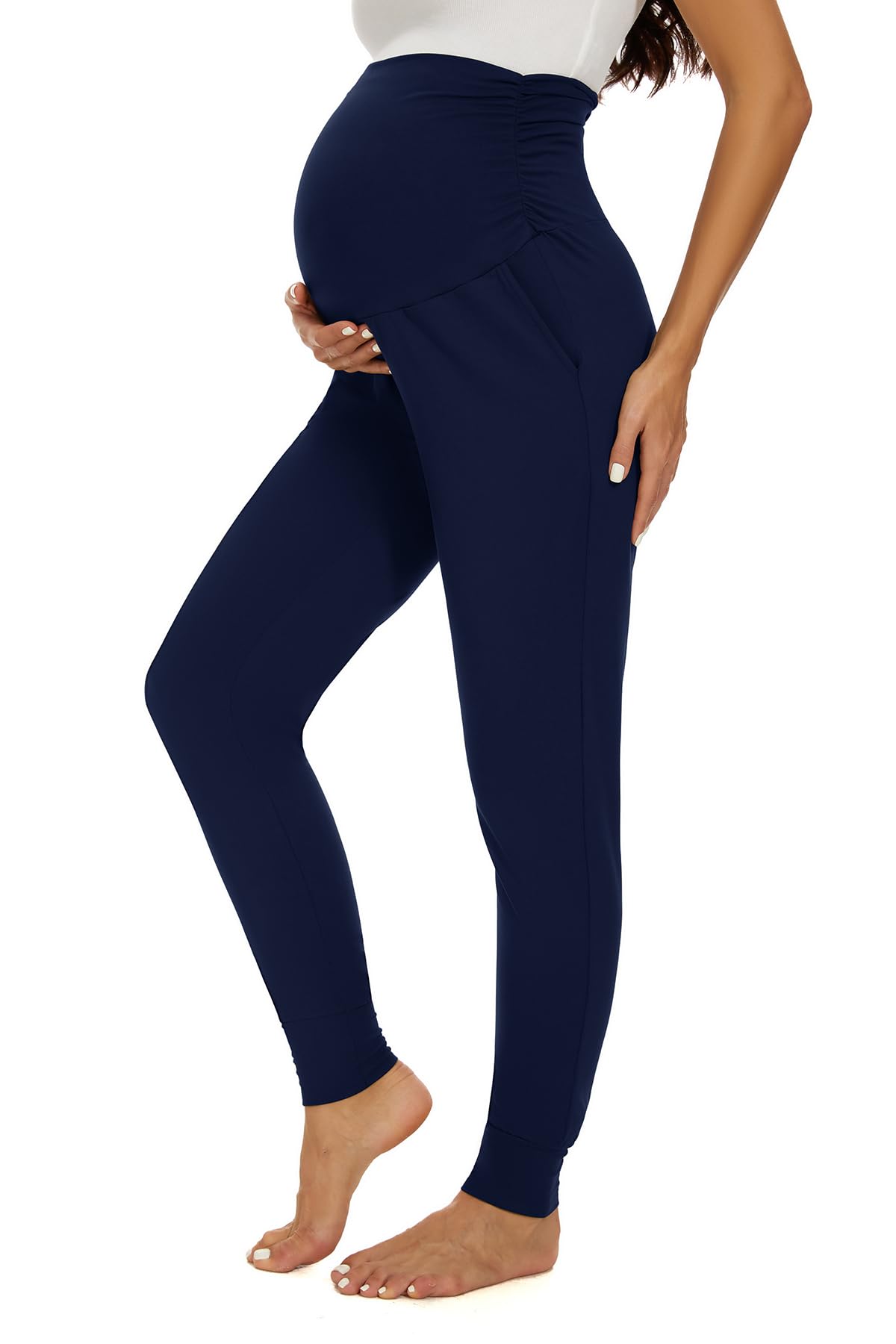 Smallshow Pantalones de maternidad para mujer, ropa deportiva para embarazo, jogger sobre el vientre
