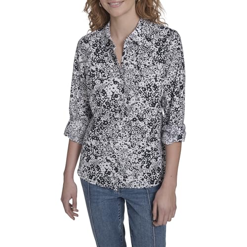 Image of Nautica Women's Button Front Long Sleeve Roll Tab Shirt