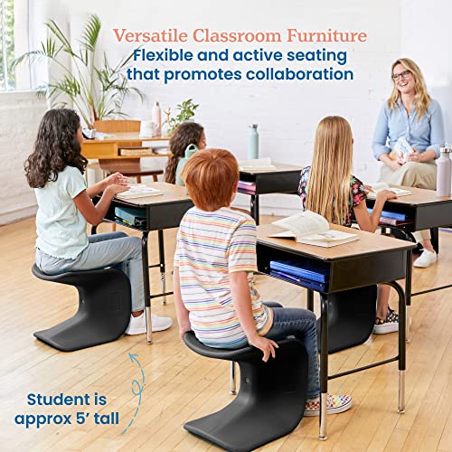 Image of ECR4Kids Wave Seat Perch Stool, 14in - 15.1in Seat Height, Flexible Seating, Black, 2-Pack