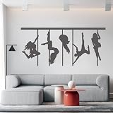 Pole dance silhouette vinyle stickers muraux sexy femme danseuse studio de danse salle de formation école décoration de la maison décalque A8 bleu 93x42cm
