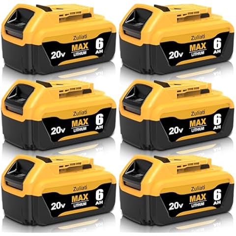 Zuliati 6 Packs Replacement for Dewalt 20V Max Battery 6.0Ah DCB206,Compatible with Dewalt 20v Battery DCB204 DCB203 DCB200-2 DCB201 DCB180 DCD985B for Dewalt 20 Volt DCD/DCF/DCG Series(Yellow) Cover