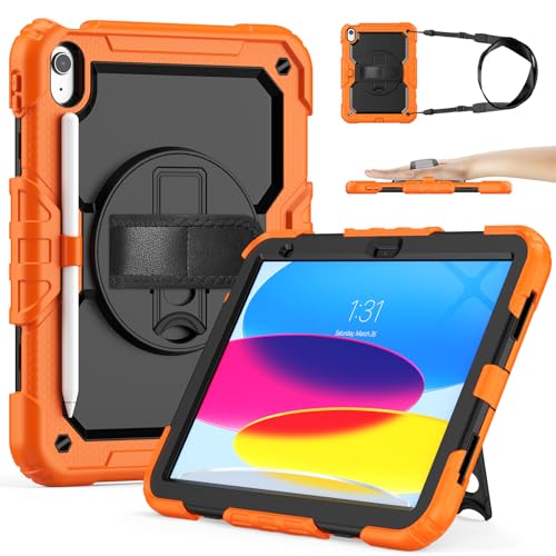 SIBEITU Case for iPad 11th A16 2025 & 10th Generation 10.9 Inch 2022 with Screen Protector & Pencil Holder, Heavy Duty Shockproof Protective Cover W/Handle Shoulder Strap for iPad 11-inch/10th Gen
