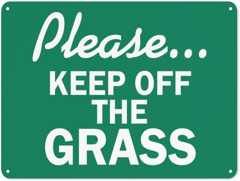 Warning Notice Keep Off Grass Please...Keep Off The Grass Rust Free Aluminum Tin Sign - Traffic Safety Decor with Pre-Drilled Holes for Workplace, Garden - 12x8 Inch​