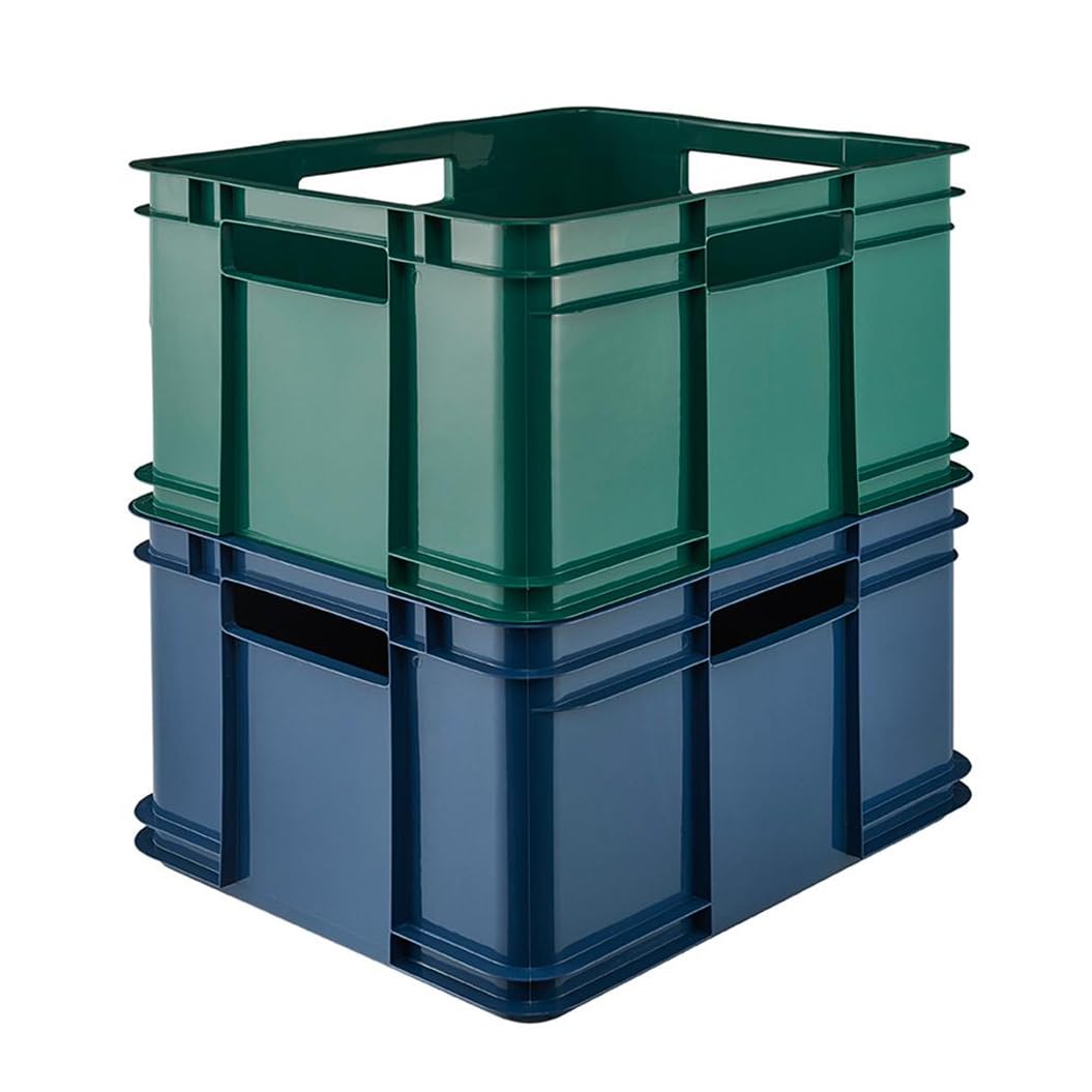 keeeper Contenedor de almacenamiento con asas, Euro-Box XL, Plástico Procyclen, 28 l, Bruno Eco Line, Eco-azul