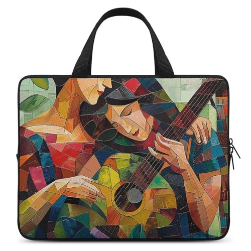 Sac à bandoulière pour ordinateur 12 pouces avec motif couple de guitaristes