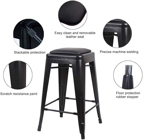 Miniatura 183 de GIA Taburete de mostrador sin respaldo de 24 pulgadas, cantidad de 4, bronce con asiento de madera clara Negro -,Café,Gris,gris, (Gun