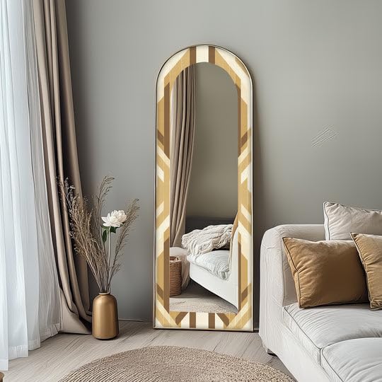 Sahara Lines - Specchio da pavimento ad arco a tutta lunghezza da 63,5 x 160 cm (larghezza x altezza), specchio da pavimento colorato con cornice nera con cornice nera
