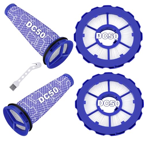 Image of DC50 Filter Replacement Compatible with Dyson DC50 Animal Multi Floor Complete Vacuum, Replace Part # 965081-01 & 965080-01, Kit include 2 Pre-Motor, 2 HEPA Post-Motor Filters and 1 Cleaning Tool