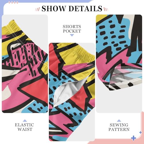 Boys' Pants Colorful Doodle Lightning Bolt Long Bottoms Jogger Pants Elastic Waist Trousers with Pockets S-XL4