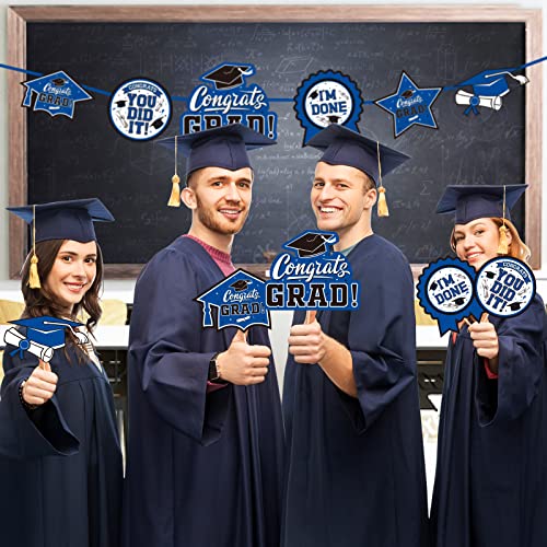 Image of 30PCS Graduation Party Decorations Congrats Grad Table Centerpiece,Graduation Table Decorations,Congratulate Graduation Centerpiece Sticks Table Toppers for Graduation Party(Blue,Black)