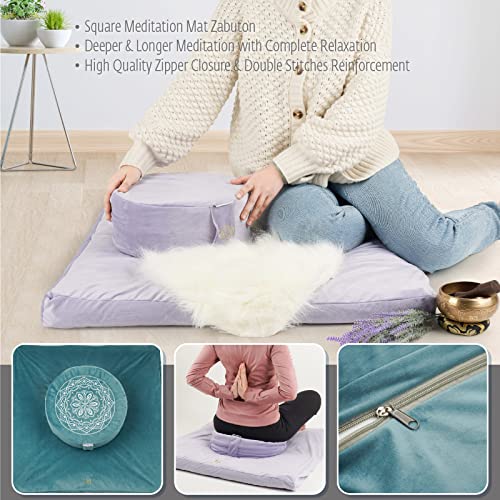 Monahito Deluxe Meditation Cushion - Zabuton Meditation Mat - Luxury Velvet Large Square Floor Pillow - 31.5 X 31.5 X 3.15 Inch - Lavender Purple #TOP5