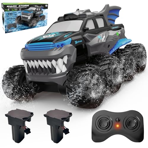 UFULMN Amphibious Remote Control Car 8WD RC Monster Truck with 2 Rechargeable Batteries for Boys Age 8-12 Offroad Waterproof RC Pickup All Terrain RC Drift Cars Beach Pool Toys Gifts for Kids Blue
