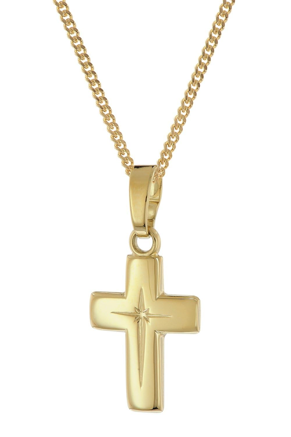 trendor Kreuz-Anhänger für Kinder Gold 585/14K mit goldplattierter Kette