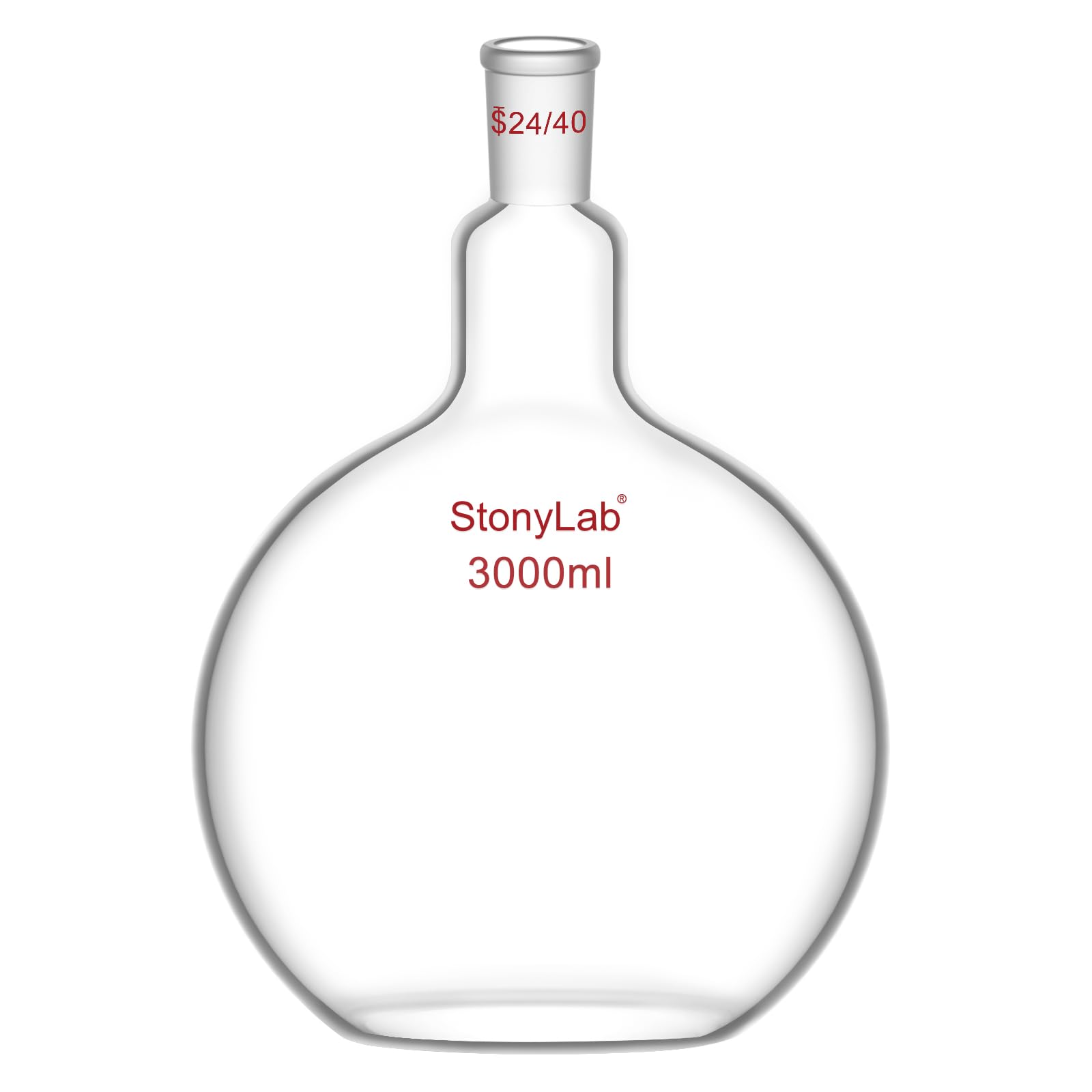 stonylab de Vidrio de Borosilicato de 3000ml Frasco de Ebullición Inferior Plano de Cristal, con Junta Exterior Cónica Estándar 24/40-3000ml