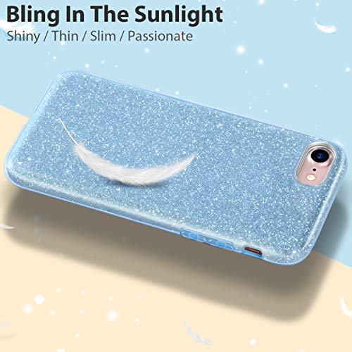 MATEPROX Compatible with iPhone Se 2022 case, SE 2020 case, iPhone 8 case, 7 Glitter Bling Sparkle Cute Girls Women Protective Cover for Phone 7/8/SE(Blue)