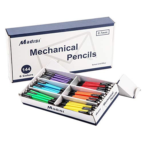 Madisi Ołówek mechaniczny, średnia końcówka 0,7 mm, przewód HB #2, różne beczki, 144 szt