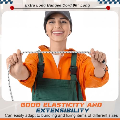 Image of Extra Long Bungee Cords with Hooks 0.39 Inch Thick Heavy Duty Bungee Straps for Outdoors, Camping, Rvs, Bikes, Cargo (White+Black,120 Inch,3 Pcs)