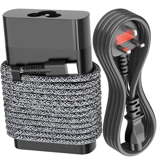 New Slim 65W USB-C Charger Replacement for HP Spectre X360,Spectre,Elitebook X360 ProBook 640 G8,Chromebook 11 13 14 Elite x2 Envy 13 14 Dragonfly G3 G4 Travel Type C Laptop Power Adapter Cord UK Plug