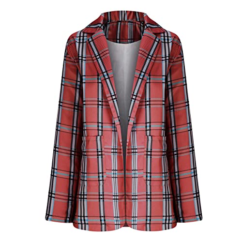 Women Vintage Long Sleeve Plaid Blazer Jacket Open Front Cardigan Lapel Button Boyfriend Suit Coat Shacket Jacket3