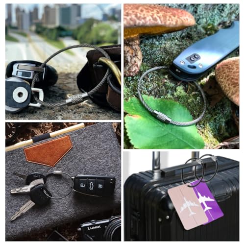 Image of SUNNYCLUE Stainless Steel Loops Wire Keychain Cable Large Key Rings Key Chain for Luggage Tags Key Tags Keyrings Kitchen
